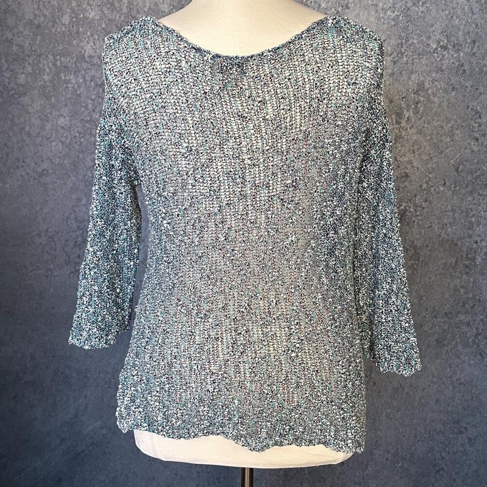 Lucky Brand Open Knit Sweater, Blue/White, XL, EUC - Picture 2 of 3